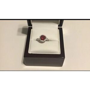 2.5 Ct. Round Ruby Solitaire & White Sapphire Swirl Halo Ring Sz 8~.925 SS